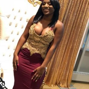 Burgundy and gold Prom dress